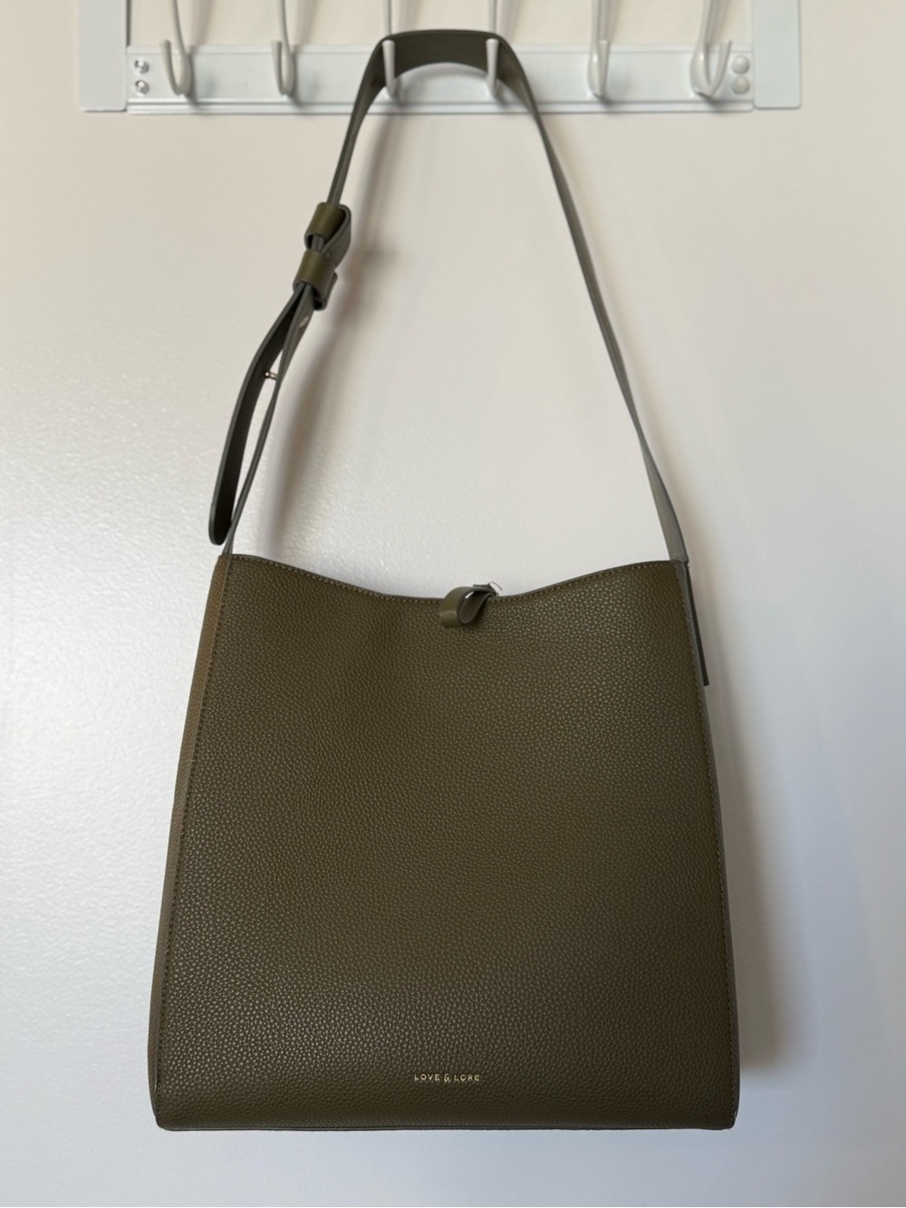 LOVE & LORE Olive Green Pebbled Leather Tote